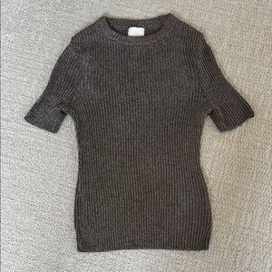 H&M METALLIC RIB-KNIT TOP - S